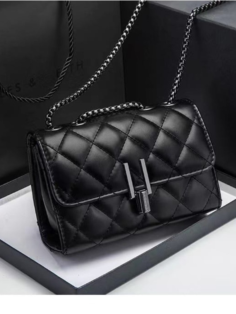 Fashion Nova Black Quilted Chain Shoulder Bag